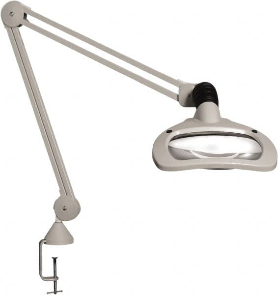 Vision Engineering - 45" Arm, Spring Suspension, Clamp Mount, LED, Light Gray, Magnifying Task Light - 6 Watts, 120 Volts, 2.25x Magnification - Makers Industrial Supply