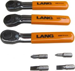 Lang - 7 Piece, Silver/Orange/Black Ratcheting Bit Driver Set - For Use with Various Applications - Makers Industrial Supply