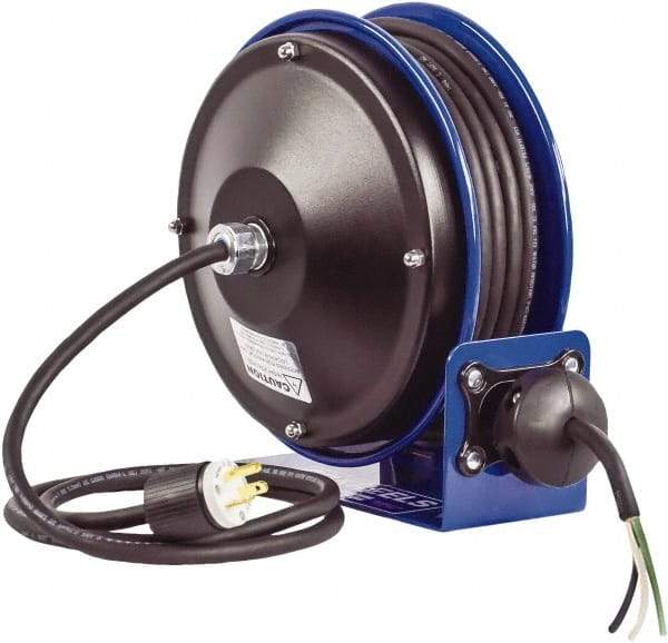 CoxReels - 16 AWG, 30' Cable Length, Cord & Cable Reel without Cable - 0 Outlets, 13 Amps, 300 Volts, SJO Cable, Blue Reel, Spring Driven Reel - Makers Industrial Supply