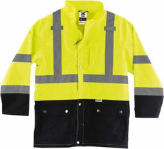 Ergodyne - Size L, Lime, Rain Jacket - 3 Pockets, Rollaway Hood - Makers Industrial Supply