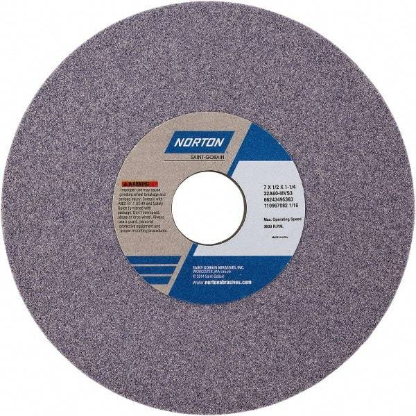 Norton - 7" Diam x 1-1/4" Hole x 1/4" Thick, K Hardness, 80 Grit Surface Grinding Wheel - Aluminum Oxide, Type 1, Medium Grade, Vitrified Bond - Makers Industrial Supply