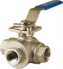 BONOMI - 1-1/2" Pipe, Full Port, Stainless Steel 3-Way Diverter Ball Valve - Exact Industrial Supply