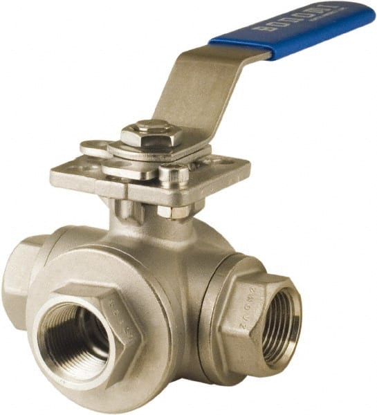 BONOMI - 2" Pipe, Standard Port, Stainless Steel 3-Way Diverter Ball Valve - Exact Industrial Supply