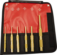 Mayhew - 6 Piece, 1/8 to 3/8", Pin Punch Set - Round Shank, Brass, Comes in Pouch - Makers Industrial Supply