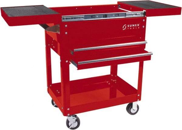 Sunex Tools - 29-1/4" Wide x 39.4" High x 20-45/64" Deep, 2 Drawer Tool Cart - 450 Lb Capacity, Steel, Red - Makers Industrial Supply