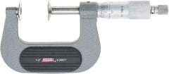 SPI - 1 to 2", Ratchet Stop Thimble, Mechanical Disc Micrometer - 0.0002" Accuracy, 0.79" Disc, 0.0001" Resolution, 0.31" Spindle Diam, Steel Face, NIST Traceability Certification Included - Makers Industrial Supply