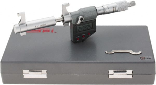 SPI - 3 to 4" Range, 0.00005" Resolution, Ratchet Stop Thimble, Electronic Inside & Tubular Micrometer - Makers Industrial Supply