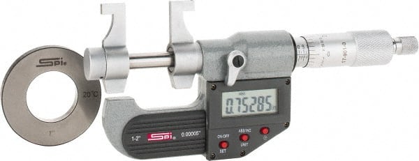 SPI - 1 to 2" Range, 0.00005" Resolution, Ratchet Stop Thimble, Electronic Inside & Tubular Micrometer - Makers Industrial Supply