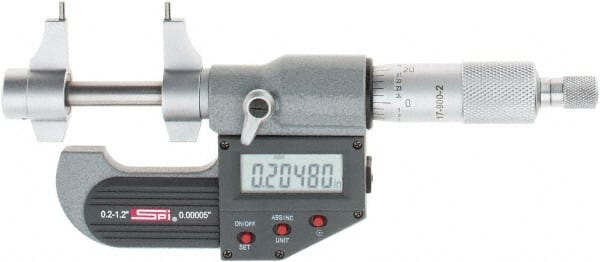 SPI - 0.2 to 1.2" Range, 0.00005" Resolution, Ratchet Stop Thimble, Electronic Inside & Tubular Micrometer - Makers Industrial Supply