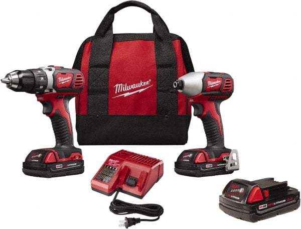 Milwaukee Tool - 18 Volt Cordless Tool Combination Kit - Includes Compact Drill/Driver & Impact Driver, Lithium-Ion Battery Included - Makers Industrial Supply