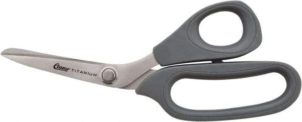 Clauss - 2-1/2" LOC, 8" OAL Stainless Steel High Leverage Scissors - Ambidextrous, Full Serrated, Glass-Filled Nylon Bent Handle, For Cutting, Kevlar - Makers Industrial Supply