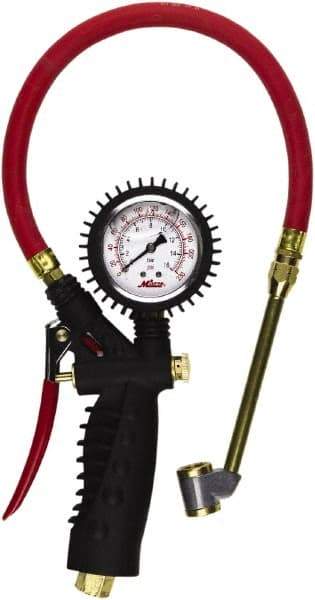 Milton - 0 to 230 psi Dial Large Bore Dual Head Tire Pressure Gauge - 15' Hose Length - Makers Industrial Supply
