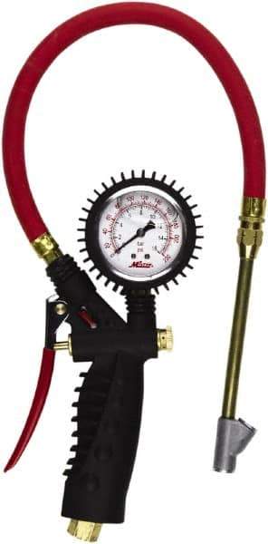 Milton - 0 to 230 psi Dial Straight Foot Dual Head Tire Pressure Gauge - 15' Hose Length - Makers Industrial Supply