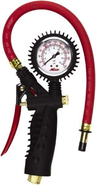 Milton - 0 to 230 psi Dial Straight Tire Pressure Gauge - 15' Hose Length - Makers Industrial Supply