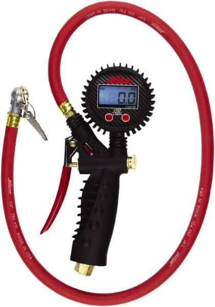 Milton - 0 to 255 psi Digital Ball Foot with Clip Tire Pressure Gauge - AAA Battery, 36' Hose Length - Makers Industrial Supply