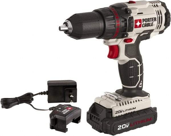 Porter-Cable - 20 Volt 1/2" Chuck Mid-Handle Cordless Drill - 0-350 & 0-1500 RPM, Keyless Chuck, Reversible, 1 Lithium-Ion Battery Included - Makers Industrial Supply