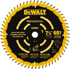 DeWALT - 7-1/4" Diam, 5/8" Arbor Hole Diam, 60 Tooth Wet & Dry Cut Saw Blade - Tungsten Carbide-Tipped, Smooth Action, Standard Round Arbor - Makers Industrial Supply