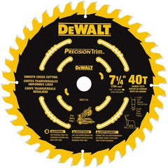 DeWALT - 7-1/4" Diam, 5/8" Arbor Hole Diam, 40 Tooth Wet & Dry Cut Saw Blade - Tungsten Carbide-Tipped, Smooth Action, Standard Round Arbor - Makers Industrial Supply