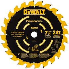 DeWALT - 7-1/4" Diam, 5/8" Arbor Hole Diam, 24 Tooth Wet & Dry Cut Saw Blade - Tungsten Carbide-Tipped, Smooth Action, Standard Round Arbor - Makers Industrial Supply