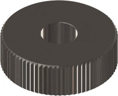 Made in USA - 1/2" Diam, 90° Tooth Angle, 40 TPI, Beveled Face, Form Type Cobalt Straight Knurl Wheel - 3/16" Face Width, 3/16" Hole, Circular Pitch, 0° Helix, Ferritic Nitrocarburizing Finish, Series EP - Exact Industrial Supply