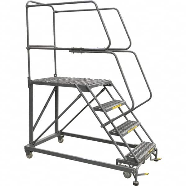 Ballymore - 76" 4 Step Single Entry Work Platform - Rolling Work Platform, 800 Lb Capacity, 40" Platform Height, 33" Base Width x 71" Base Depth, Grip Strut - Makers Industrial Supply