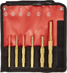 Mayhew - 6 Piece, 3 to 10mm, Pin Punch Set - Round Shank, Brass, Comes in Kit Bag - Makers Industrial Supply