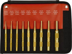 Mayhew - 9 Piece, 1.5 to 10mm, Pin Punch Set - Round Shank, Brass, Comes in Kit Bag - Makers Industrial Supply