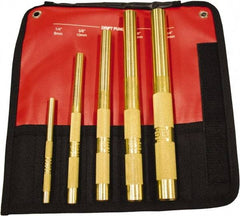 Mayhew - 5 Piece, 1/4 to 3/4", Drift Punch Set - Round Shank, Brass, Comes in Kit Bag - Makers Industrial Supply