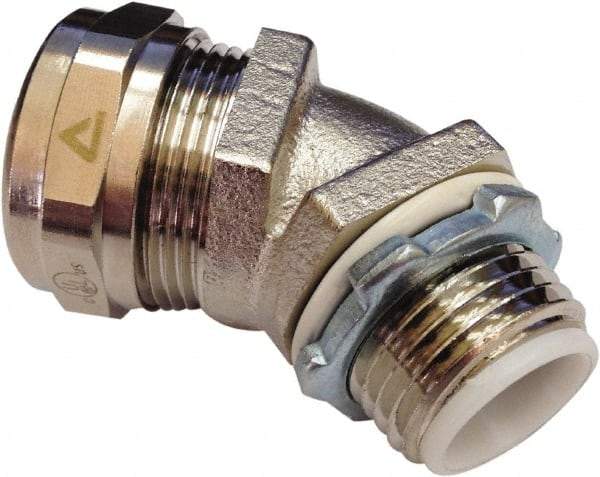 Anaconda Sealtite - 3/8" Trade, Nickel Plated Brass Threaded Angled Liquidtight Conduit Connector - Partially Insulated - Makers Industrial Supply