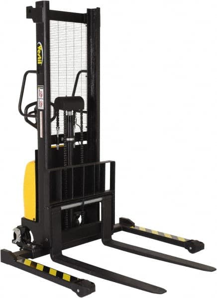 Vestil - 2,000 Lb Capacity, 63" Lift Height, Battery Powered Stacker - 2-1/8" Lowered Height, 42" Fork Length, 26-3/4" Overall Width - Makers Industrial Supply