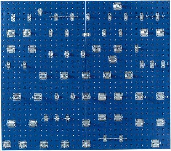 Triton - 24" Wide x 42-1/2" High Peg Board Kit - 2 Panels, 63 Hooks, Steel with Epoxy Coating, Blue - Makers Industrial Supply