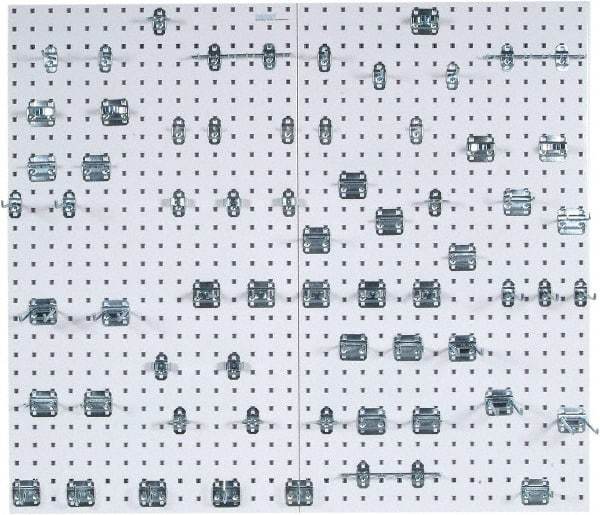 Triton - 24" Wide x 42-1/2" High Peg Board Kit - 2 Panels, 63 Hooks, Steel with Epoxy Coating, White - Makers Industrial Supply