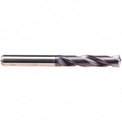 Emuge - 11.25mm 140° Spiral Flute Solid Carbide Screw Machine Drill Bit - TiAlN Finish, Right Hand Cut, 55mm Flute Length, 102mm OAL, Four Facet Point, Straight Shank - Makers Industrial Supply