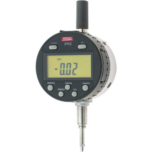 SPI - 0 to 1/2" Range, 0.0005" Graduation, Electronic Drop Inidicator - Flat & Lug Back, 0.0008" Accuracy, Digital Display, Inch & Metric - Makers Industrial Supply