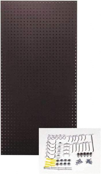 Triton - 24" Wide x 48" High Peg Board Kit - 1 Panel, 36 Hooks, Tempered Hardboard, Black - Makers Industrial Supply