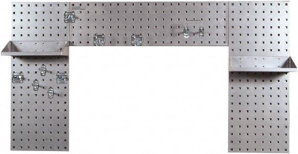 Triton - 30" Wide x 55" High Peg Board Strip - 3 Panels, 9 Hooks, Steel with Epoxy Coating, Silver - Makers Industrial Supply