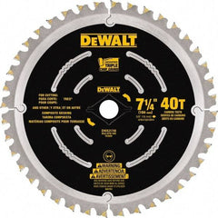 DeWALT - 7-1/4" Diam, 15.88mm Arbor Hole Diam, 40 Tooth Wet & Dry Cut Saw Blade - Steel, Framing Action, Standard Round Arbor - Makers Industrial Supply