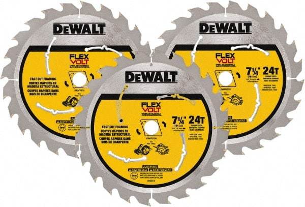 DeWALT - 7-1/4" Diam, 15.88mm Arbor Hole Diam, 24 Tooth Wet & Dry Cut Saw Blade - Steel, Smooth Action, Standard Round Arbor - Makers Industrial Supply