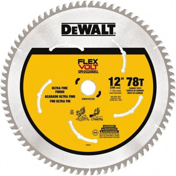 DeWALT - 12" Diam, 1" Arbor Hole Diam, 78 Tooth Wet & Dry Cut Saw Blade - Steel, Smooth Action, Standard Round Arbor - Makers Industrial Supply