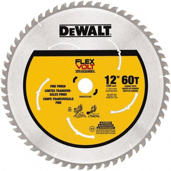 DeWALT - 12" Diam, 1" Arbor Hole Diam, 60 Tooth Wet & Dry Cut Saw Blade - Steel, Smooth Action, Standard Round Arbor - Makers Industrial Supply