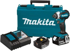 Makita - 18 Volt, 1/4" Drive, 125 Ft/Lb Torque, Cordless Impact Driver - Pistol Grip Handle, 3400 RPM, 2 Lithium-Ion Batteries Included - Makers Industrial Supply