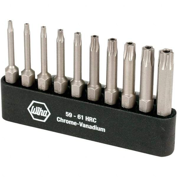 Wiha - 10 Piece, 1/4" Drive Screwdriver Torx Insert Bit Set - Tamperproof 7 to 40 Torx - Makers Industrial Supply