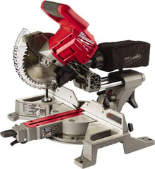 Milwaukee Tool - 5 Amp, 18 Volt, 5,000 RPM, 48° Left & Right Double Bevel Sliding Miter Saw - 5/8" Arbor, 7-1/4" Blade Diam, Includes Blade Wrench & Blade - Makers Industrial Supply