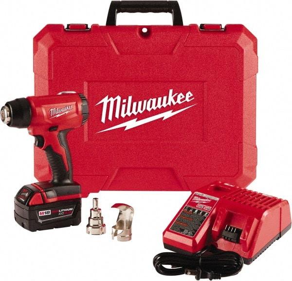 Milwaukee Tool - 0 to 875°F Heat Setting, 6 CFM Air Flow, Heat Gun Kit - 18 Volts, 5 Amps, 360 Watts - Makers Industrial Supply