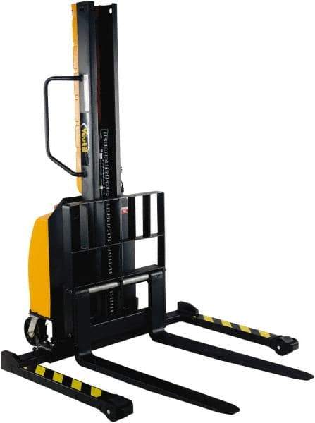 Vestil - 1,000 Lb Capacity, 63" Lift Height, Battery Powered Stacker - 2" Lowered Height, 30" Fork Length, 29" Overall Width - Makers Industrial Supply