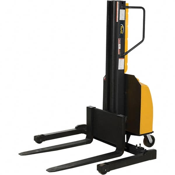 Vestil - 1,500 Lb Capacity, 118" Lift Height, Battery Powered Stacker - 2" Lowered Height, 36" Fork Length, 29" Overall Width - Makers Industrial Supply