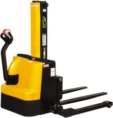 Vestil - 2,500 Lb Capacity, 90" Lift Height, Battery Powered Stacker - 2-1/8" Lowered Height, 42" Fork Length, 58" Overall Width - Makers Industrial Supply