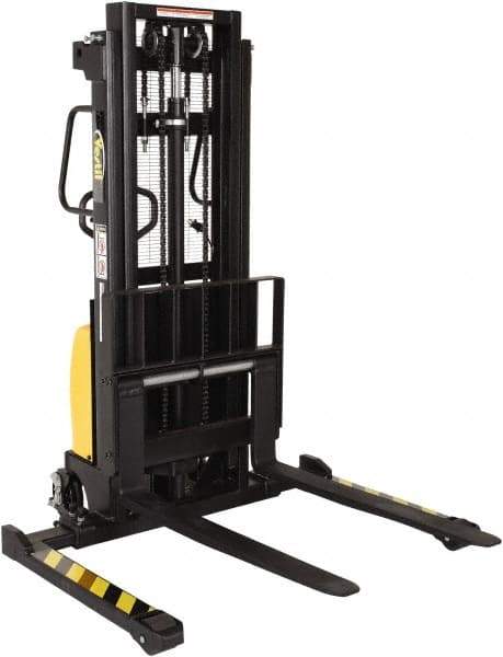 Vestil - 2,000 Lb Capacity, 98" Lift Height, Battery Powered Stacker - 2-1/8" Lowered Height, 42" Fork Length, 26-3/4" Overall Width - Makers Industrial Supply