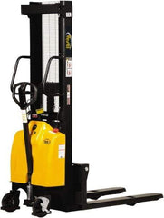 Vestil - 2,000 Lb Capacity, 98" Lift Height, Battery Powered Stacker - 3-3/8" Lowered Height, 42" Fork Length, 26-3/4" Overall Width - Makers Industrial Supply