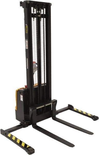 Vestil - 2,200 Lb Capacity, 150" Lift Height, Battery Powered Stacker - 2-1/8" Lowered Height, 42" Fork Length, 56" Overall Width - Makers Industrial Supply